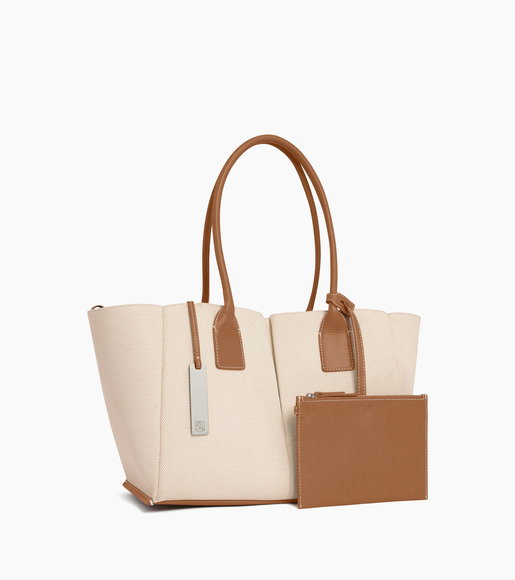 Bolso tote grande Elena de lona de algodón y cuero granulado