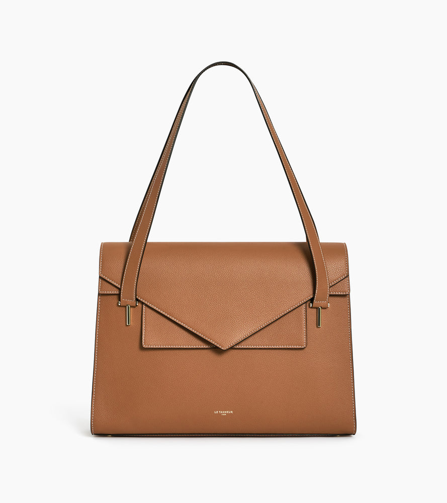 Porte documents double rabat porté épaule Emilie en cuir grainé