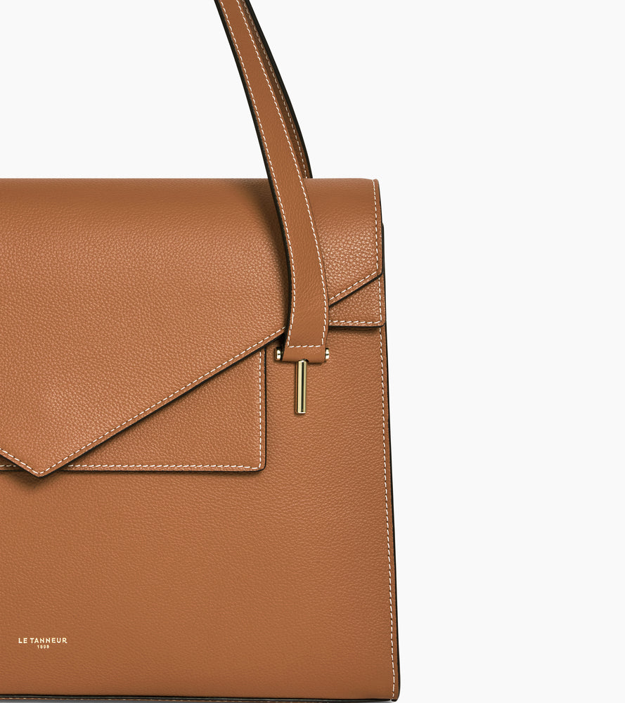 Porte documents double rabat porté épaule Emilie en cuir grainé