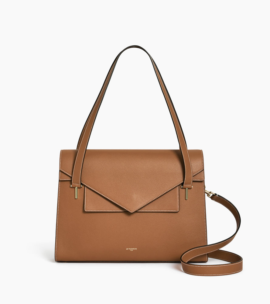 Porte documents double rabat porté épaule Emilie en cuir grainé