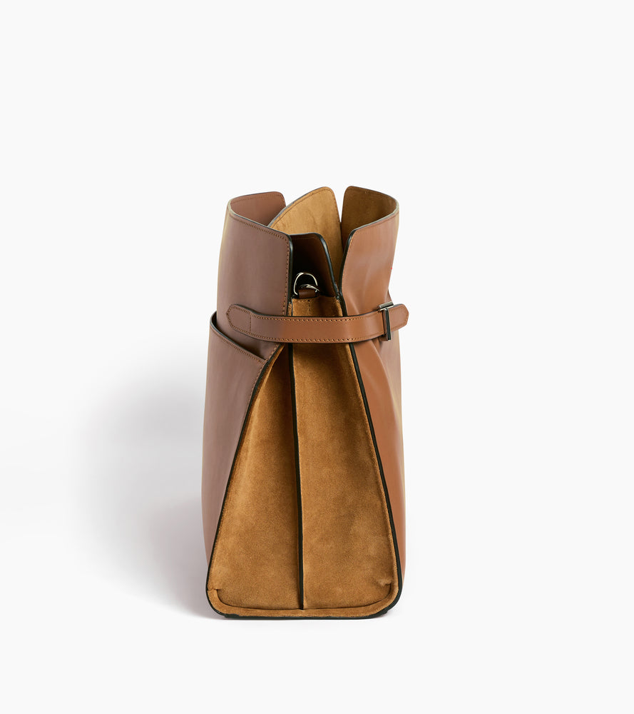 Sac porté épaule modèle maxi Emie en cuir lisse et refente de velours