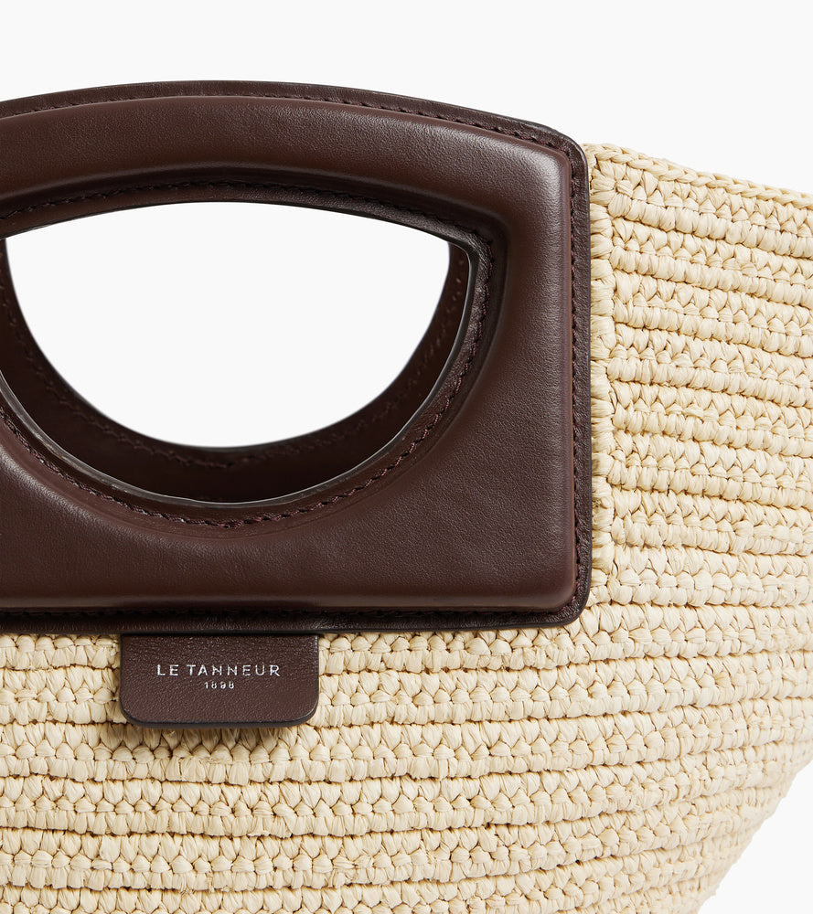 Petit sac à main en raphia naturel et cuir lisse végétal